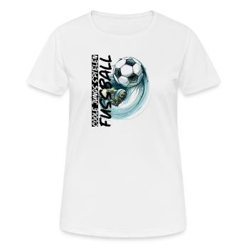 Dynamischer Fußball und Fußballschuh - Frauen T-Shirt atmungsaktiv - Weiß - Vorne - AI Model Female 172 dark (172cm)