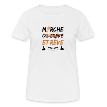 MARCHE ET RÊVE ! (randonnée, trek) noir - T-shirt respirant Femme - blanc - Devant - AI Model Female 172 dark (172cm)