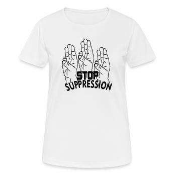 Hand gesture stop suppression - Women's Breathable T-Shirt - white - Front - AI Model Female 172 dark (172cm)