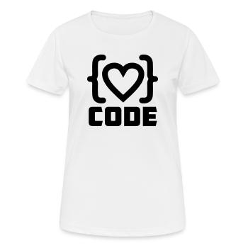 Logo de code de programmeur cardiaque avec texte CODE - T-shirt respirant Femme - blanc - Devant - AI Model Female 172 dark (172cm)