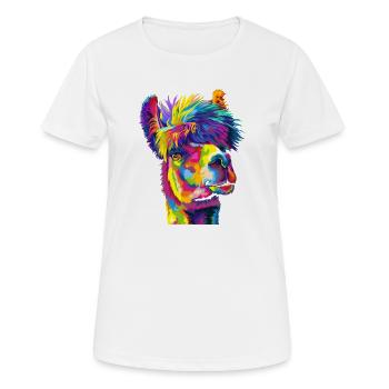 Wahnsinniges Regenbogenlama - Frauen T-Shirt atmungsaktiv - Weiß - Vorne - AI Model Female 172 dark (172cm)