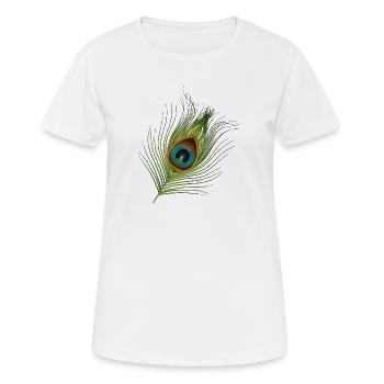von Hand gezeichnete Pfauenfeder - Frauen T-Shirt atmungsaktiv - Weiß - Vorne - AI Model Female 172 dark (172cm)