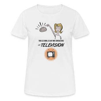 Je lave mon cerveau avec la télévision - T-shirt respirant Femme - blanc - Devant - AI Model Female 172 dark (172cm)