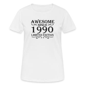 1990 - Frauen T-Shirt atmungsaktiv - Weiß - Vorne - AI Model Female 172 dark (172cm)