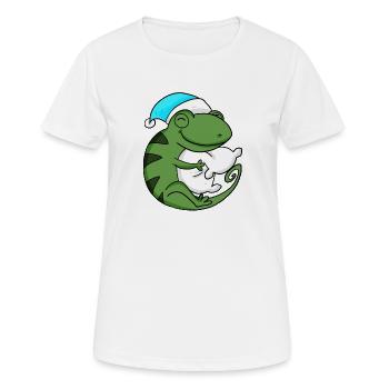 Kameleon mit Kissen und Schlafmütze - Frauen T-Shirt atmungsaktiv - Weiß - Vorne - AI Model Female 172 dark (172cm)