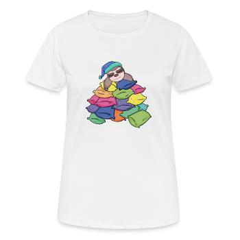Paresseux avec beaucoup d’oreillers - T-shirt respirant Femme - blanc - Devant - AI Model Female 172 dark (172cm)