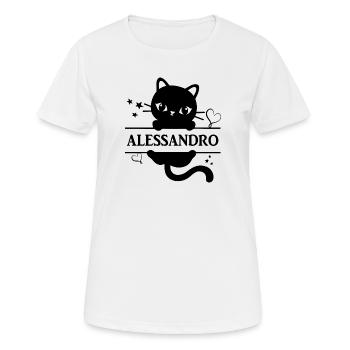 T-Shirt Alessandro T-Shirt Katze Geschenkidee Katze Katze - Frauen T-Shirt atmungsaktiv - Weiß - Vorne - AI Model Female 172 dark (172cm)