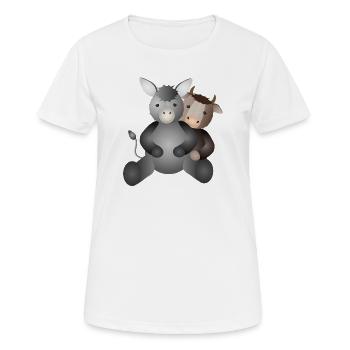Ox and donkey for the Christmas story - Women's Breathable T-Shirt - white - Front - AI Model Female 172 dark (172cm)