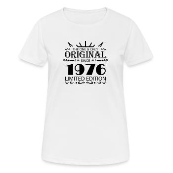 Né en 1976 - T-shirt respirant Femme - blanc - Devant - AI Model Female 172 dark (172cm)