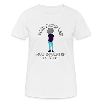 Boulderhead - Nur Bouldern im Kopf - Frauen T-Shirt atmungsaktiv - Weiß - Vorne - AI Model Female 172 dark (172cm)