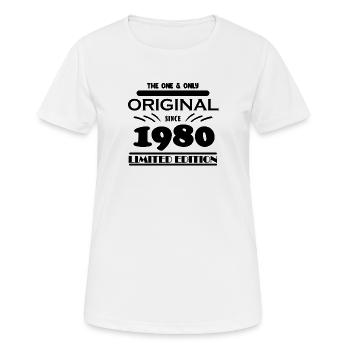 1980 - Année de construction 1980 - Né en 1980 - T-shirt respirant Femme - blanc - Devant - AI Model Female 172 dark (172cm)