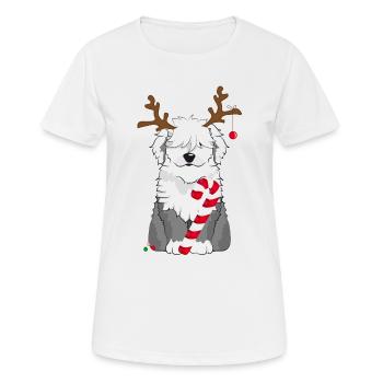 Chien bobtail avec canne à sucre et bois de renne - T-shirt respirant Femme - blanc - Devant - AI Model Female 172 dark (172cm)