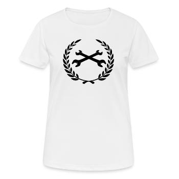 Wrenches logo for tinkerer in laurel wreath - Women's Breathable T-Shirt - white - Front - AI Model Female 172 dark (172cm)