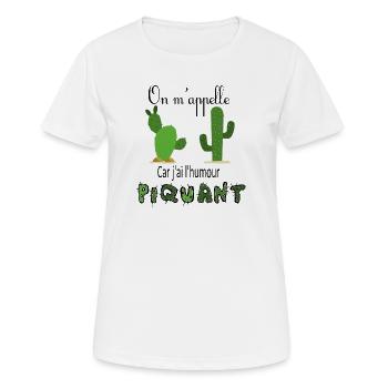 On m'appelle cactus, j'ai l'humour piquant - T-shirt respirant Femme - blanc - Devant - AI Model Female 172 dark (172cm)