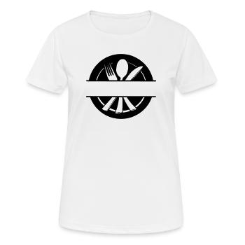 Besteck-Menü-Logo mit Teller - Frauen T-Shirt atmungsaktiv - Weiß - Vorne - AI Model Female 172 dark (172cm)