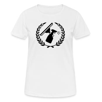Window washer logo with laurel wreath - Women's Breathable T-Shirt - white - Front - AI Model Female 172 dark (172cm)