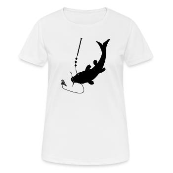Fish at bait on hook logo - Women's Breathable T-Shirt - white - Front - AI Model Female 172 dark (172cm)