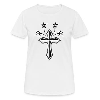 Kreuz mit vier Sternen - Frauen T-Shirt atmungsaktiv - Weiß - Vorne - AI Model Female 172 dark (172cm)
