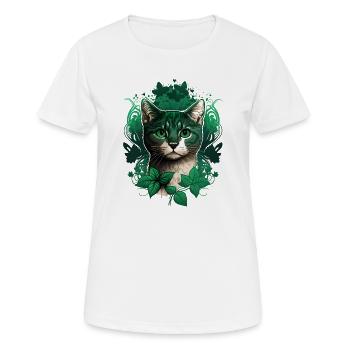 Katze mit Efeu Rahmen - Frauen T-Shirt atmungsaktiv - Weiß - Vorne - AI Model Female 172 dark (172cm)