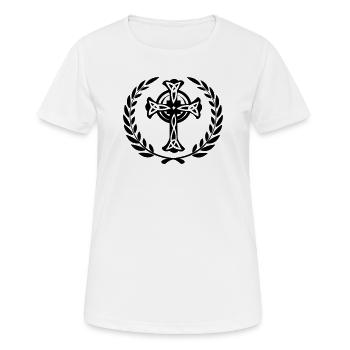 Keltenkreuz mit Lorbeerkranz - Frauen T-Shirt atmungsaktiv - Weiß - Vorne - AI Model Female 172 dark (172cm)