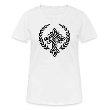 Keltisches Kreuz Logo im Lorbeerkranz - Frauen T-Shirt atmungsaktiv - Weiß - Vorne - AI Model Female 172 dark (172cm)