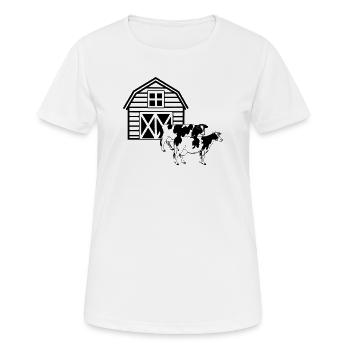 Kuhfarm - Frauen T-Shirt atmungsaktiv - Weiß - Vorne - AI Model Female 172 dark (172cm)