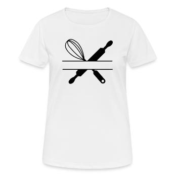Bannertext, Nudelholz und Schneebesen - Frauen T-Shirt atmungsaktiv - Weiß - Vorne - AI Model Female 172 dark (172cm)