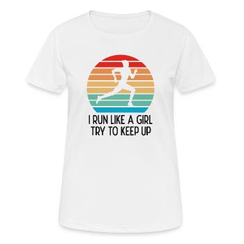Marathon - Je cours comme une fille. Essayez de suivre. - T-shirt respirant Femme - blanc - Devant - AI Model Female 172 dark (172cm)