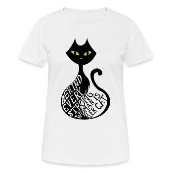 Derrière chaque femme forte se trouve son chat - T-shirt respirant Femme - blanc - Devant - AI Model Female 172 dark (172cm)
