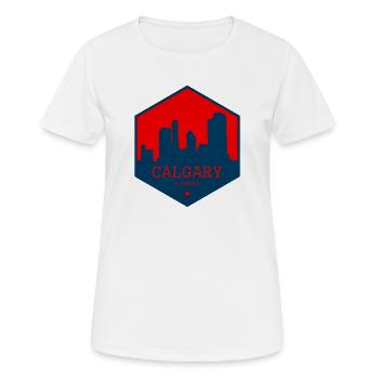 Calgary Skyline Kanada – Urbanes Emblem Design - Frauen T-Shirt atmungsaktiv - Weiß - Vorne - AI Model Female 172 dark (172cm)