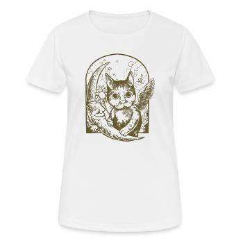 Chat céleste et lune ailée - T-shirt respirant Femme - blanc - Devant - AI Model Female 172 dark (172cm)