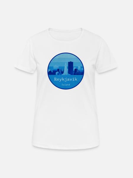 Reykjavík Skyline Blau Rundlogo - Frauen T-Shirt atmungsaktiv - Weiß
