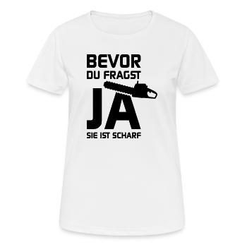 Sie ist scharf - Frauen T-Shirt atmungsaktiv - Weiß - Vorne - AI Model Female 172 dark (172cm)