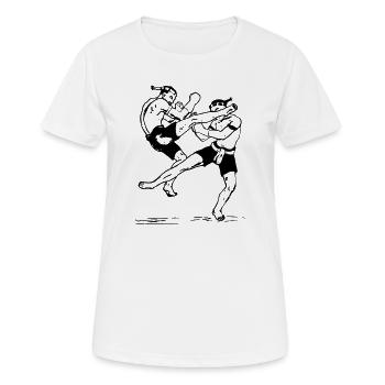 Muai Kämpfer mit Lowkick und Sprungkick - Frauen T-Shirt atmungsaktiv - Weiß - Vorne - AI Model Female 172 dark (172cm)
