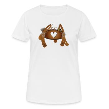 Crossbar with heart on suspenders of leather pants - Women's Breathable T-Shirt - white - Front - AI Model Female 172 dark (172cm)