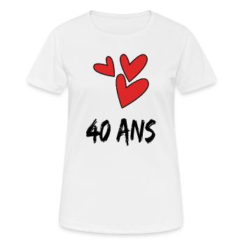 40. 40 ANS. 40e ANNIVERSAIRE. ANNIVERSAIRE 40 ANS. - T-shirt respirant Femme - blanc - Devant - AI Model Female 172 dark (172cm)