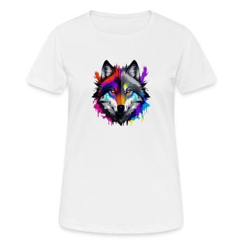 Bunter Wolfkopf Farbwelten - Frauen T-Shirt atmungsaktiv - Weiß - Vorne - AI Model Female 172 dark (172cm)