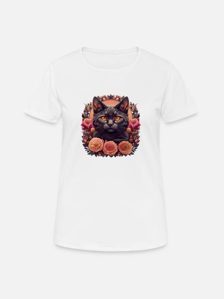 Floral Katze - Frauen T-Shirt atmungsaktiv - Weiß
