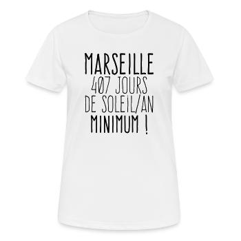 Marseille 407 jours de soleil par an  - T-shirt respirant Femme - blanc - Devant - AI Model Female 172 dark (172cm)
