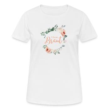 Team Braut! Grün-Pastell-Kranz, personalisierbar - Frauen T-Shirt atmungsaktiv - Weiß - Vorne - AI Model Female 172 dark (172cm)