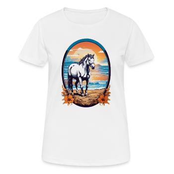 Cheval sur la plage - T-shirt respirant Femme - blanc - Devant - AI Model Female 172 dark (172cm)
