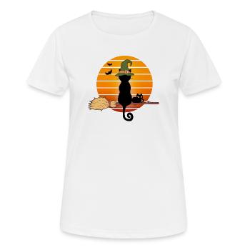 Halloween, Hexenbesen, Schwarze Katze - Frauen T-Shirt atmungsaktiv - Weiß - Vorne - AI Model Female 172 dark (172cm)