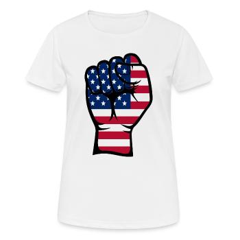 Symbole de la main du poing du drapeau des États-Unis - T-shirt respirant Femme - blanc - Devant - AI Model Female 172 dark (172cm)