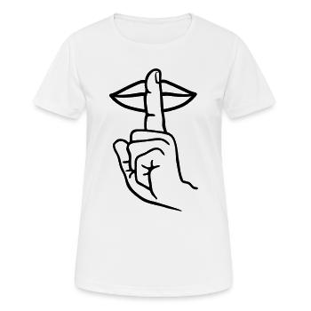 Hand with finger silence hand gesture - Women's Breathable T-Shirt - white - Front - AI Model Female 172 dark (172cm)