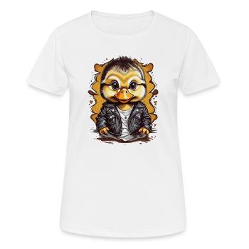 Cute duck with leather jacket - Women's Breathable T-Shirt - white - Front - AI Model Female 172 dark (172cm)