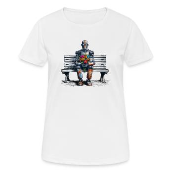 roboter bank blumen robot love rostig kunst - Frauen T-Shirt atmungsaktiv - Weiß - Vorne - AI Model Female 172 dark (172cm)