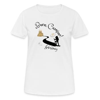 Jakobsweg- Buen Camino - Frauen T-Shirt atmungsaktiv - Weiß - Vorne - AI Model Female 172 dark (172cm)