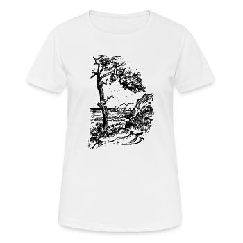 Ostsee Strand Linolschnitt schwarz - Frauen T-Shirt atmungsaktiv - Weiß - Vorne - AI Model Female 172 dark (172cm)