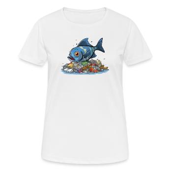 Fisch im Plastik Meer Umweltverschmutzung Shirt - Frauen T-Shirt atmungsaktiv - Weiß - Vorne - AI Model Female 172 dark (172cm)