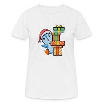 Pinguin mit Weihnachtsmütze und Weihnachtsgeschenk - Frauen T-Shirt atmungsaktiv - Weiß - Vorne - AI Model Female 172 dark (172cm)